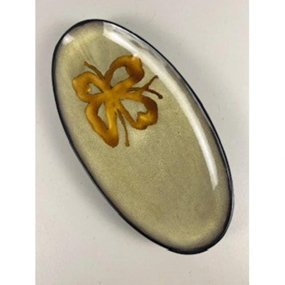 Pier 1 Kioko Hand Painted Stoneware Oval Serving Dish Butterfly Design GoldBeige